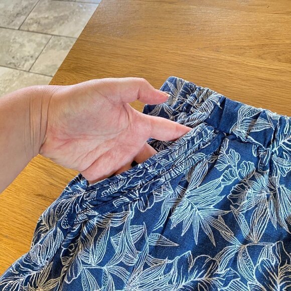 Briggs Women’s Linen Blend Floral Shorts Pockets Navy Blue Tropical Print - Picture 6 of 11